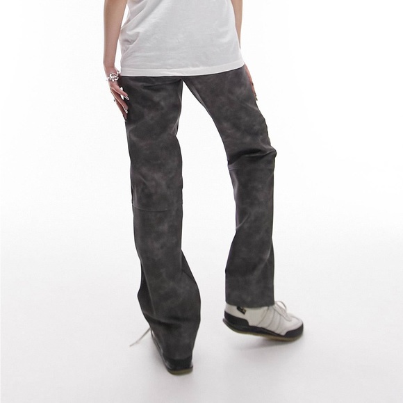 NEW Topshop Petite Grey Wash Faux Leather Pants - Picture 5 of 8